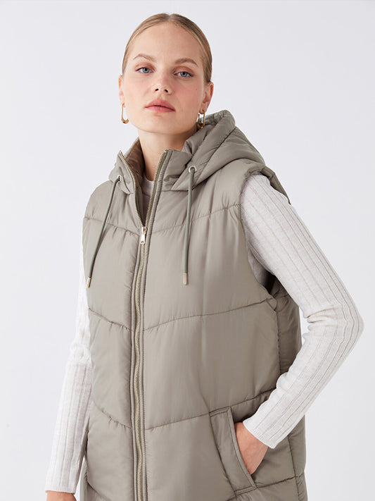 Women's Hooded Plain Puffer Vest