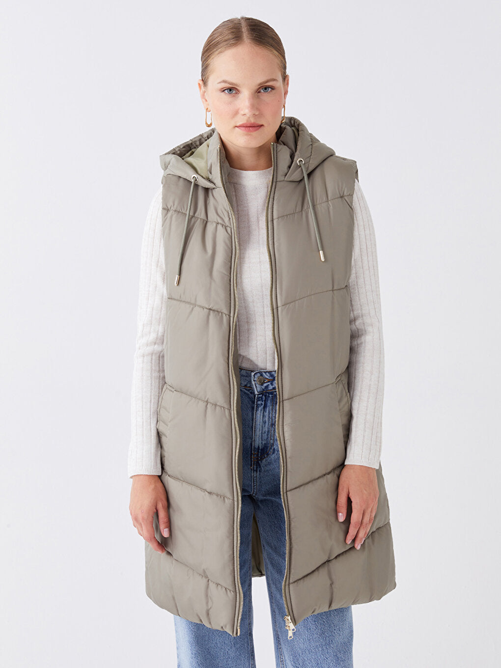 Women's Hooded Plain Puffer Vest