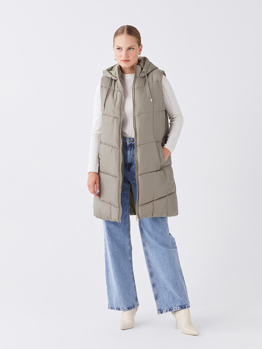 Women's Hooded Plain Puffer Vest