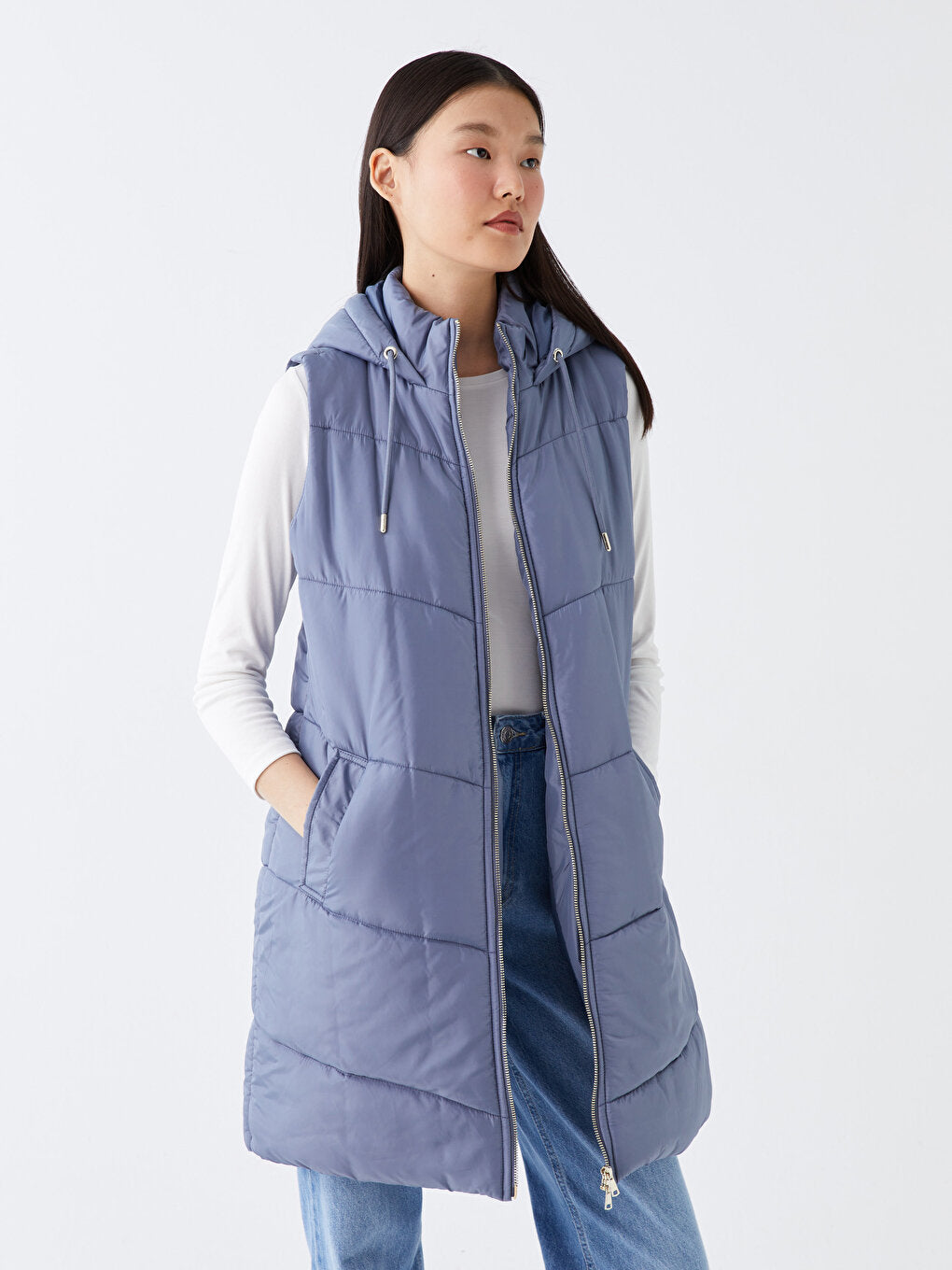 Women's Hooded Plain Puffer Vest