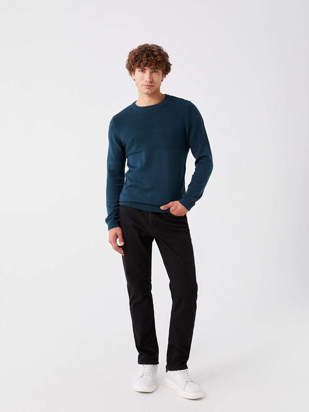 Crew Neck Long Sleeve Men's Knitwear Sweater