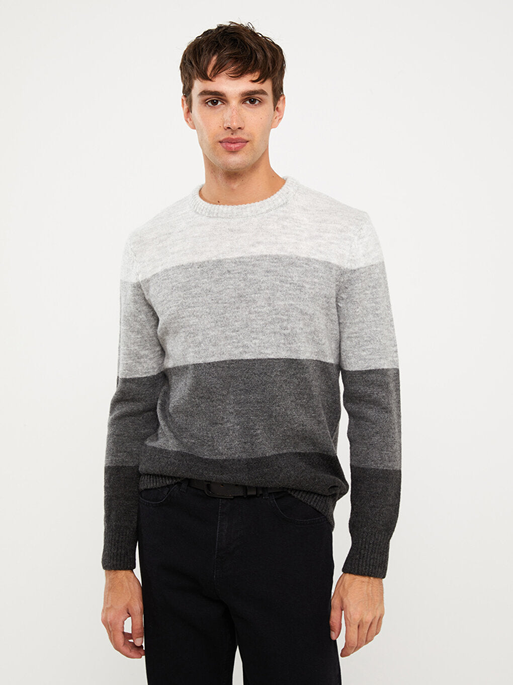 Crew Neck Long Sleeve Color Block Men's Knitwear Sweater