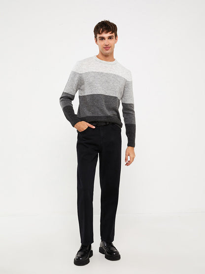 Crew Neck Long Sleeve Color Block Men's Knitwear Sweater