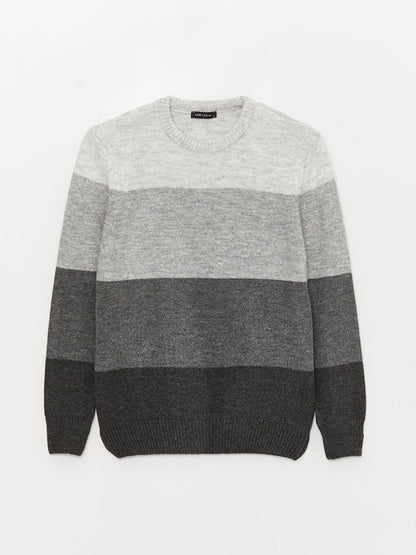 Crew Neck Long Sleeve Color Block Men's Knitwear Sweater