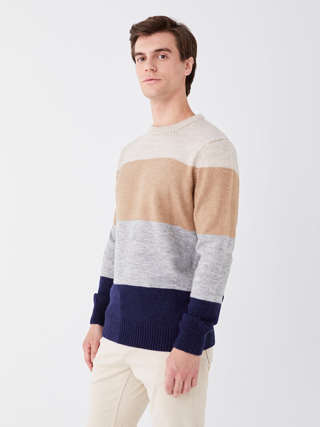 Crew Neck Long Sleeve Color Block Men's Knitwear Sweater