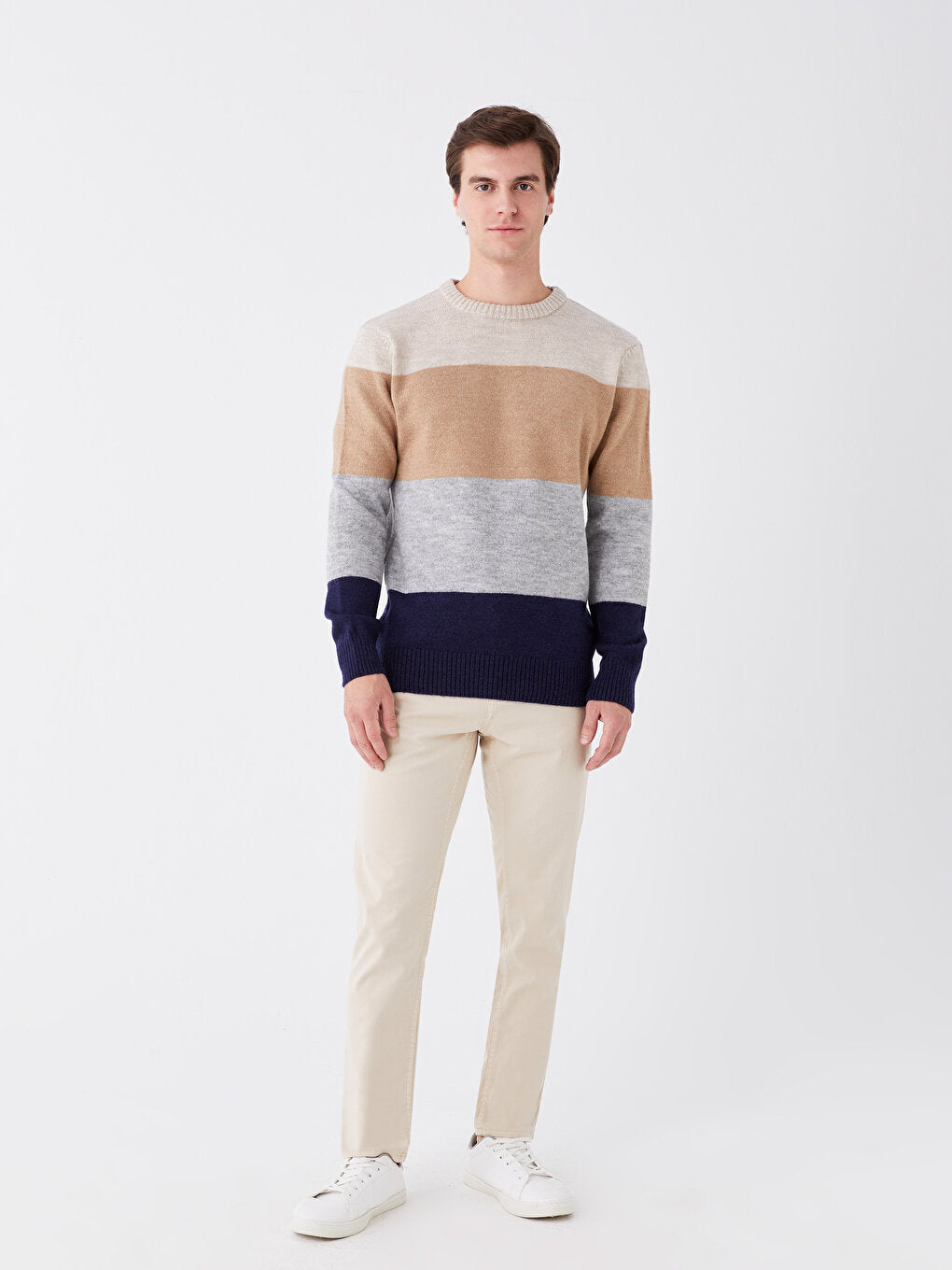 Crew Neck Long Sleeve Color Block Men's Knitwear Sweater