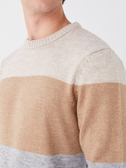 Crew Neck Long Sleeve Color Block Men's Knitwear Sweater