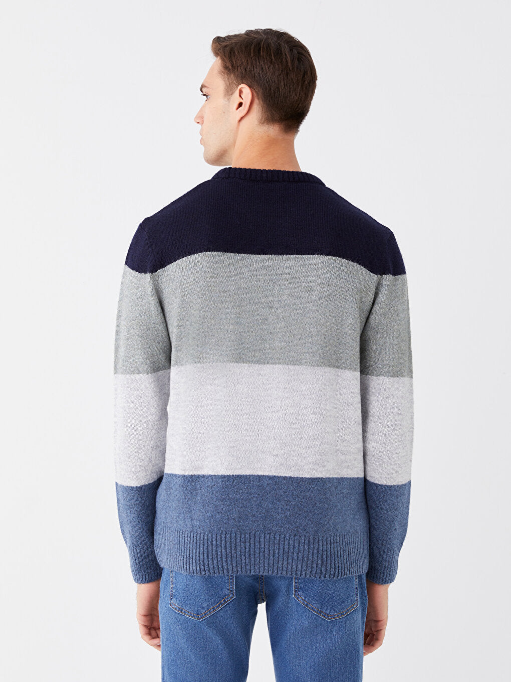 Crew Neck Long Sleeve Color Block Men's Knitwear Sweater