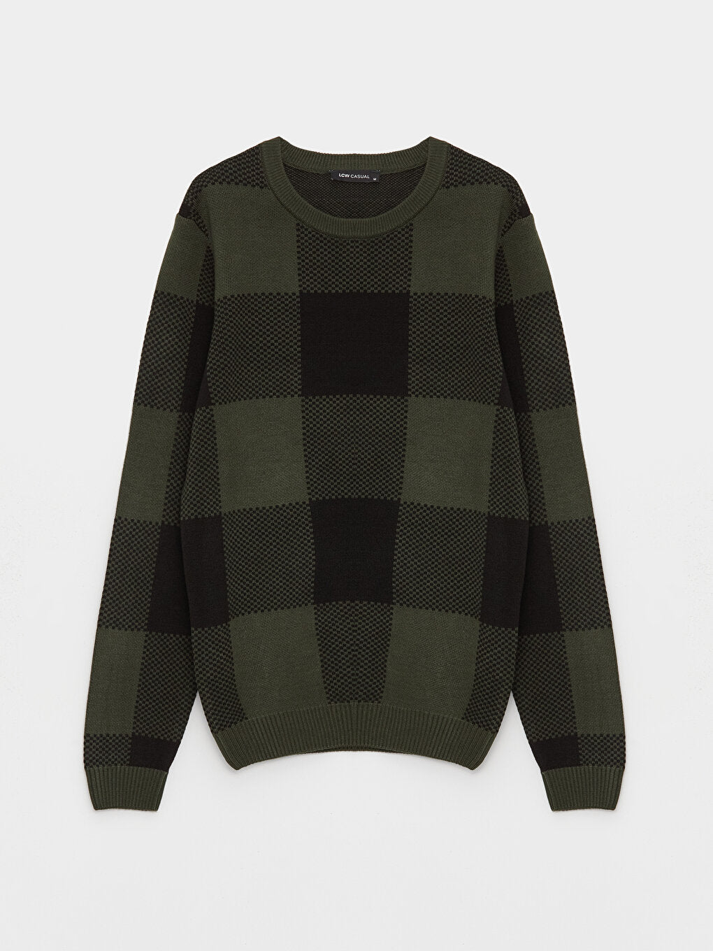 Crew Neck Long Sleeve Plaid Men's Knitwear Sweater