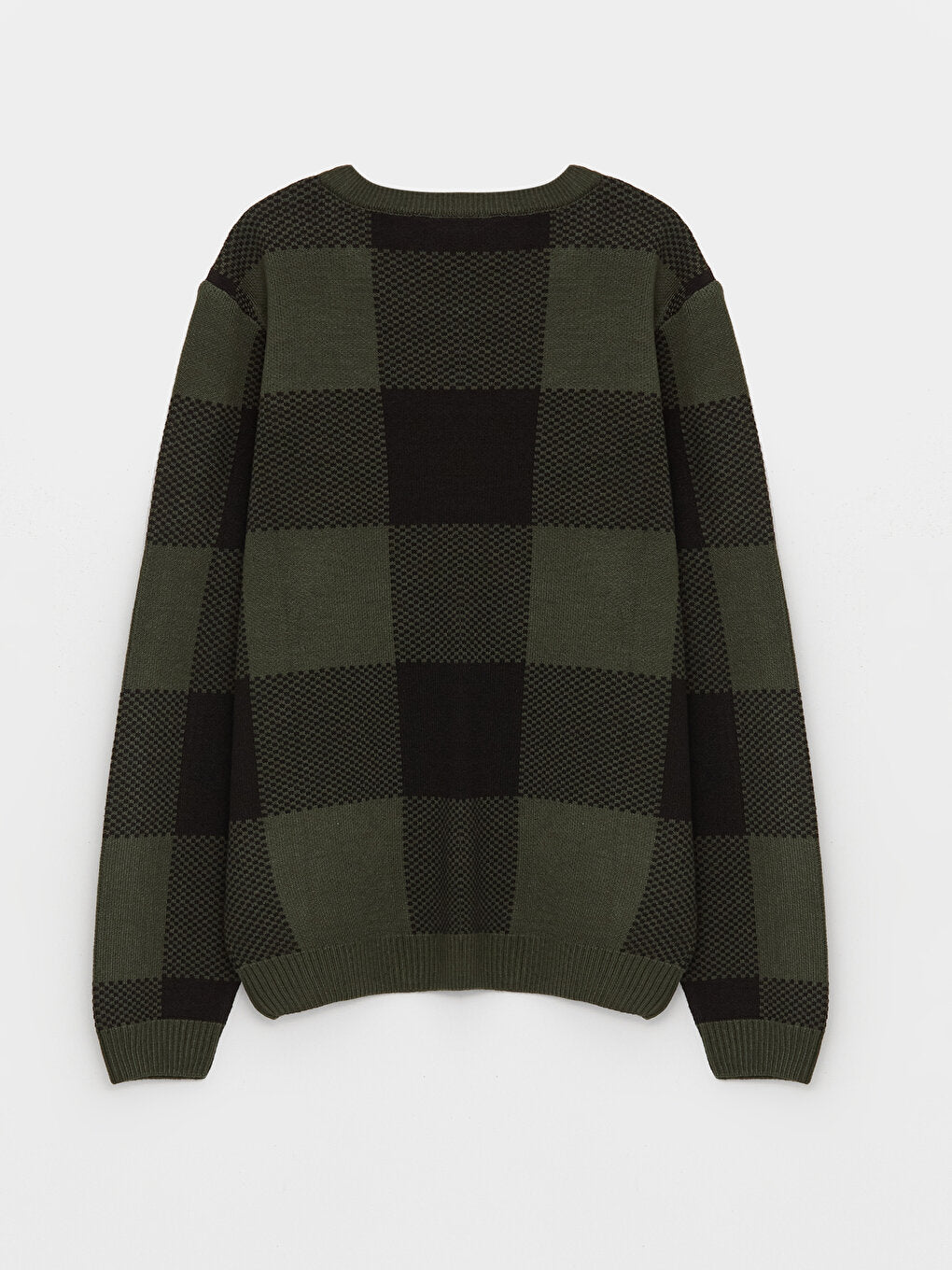 Crew Neck Long Sleeve Plaid Men's Knitwear Sweater