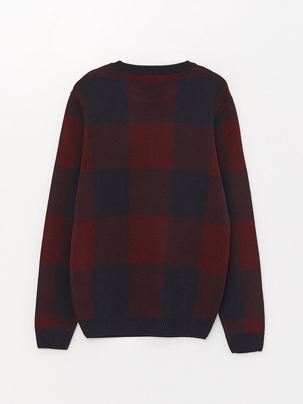 Crew Neck Long Sleeve Plaid Men's Knitwear Sweater