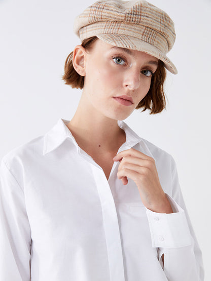 Plain Long Sleeve Crop Poplin Women's Shirt