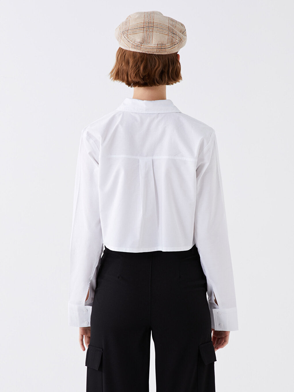 Plain Long Sleeve Crop Poplin Women's Shirt