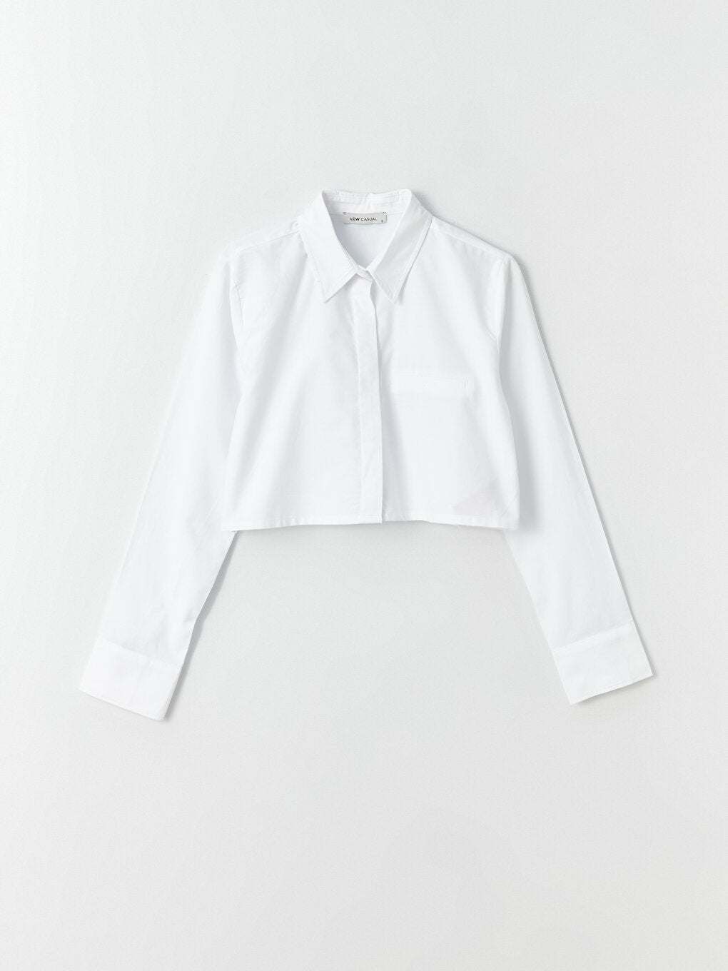 Plain Long Sleeve Crop Poplin Women's Shirt