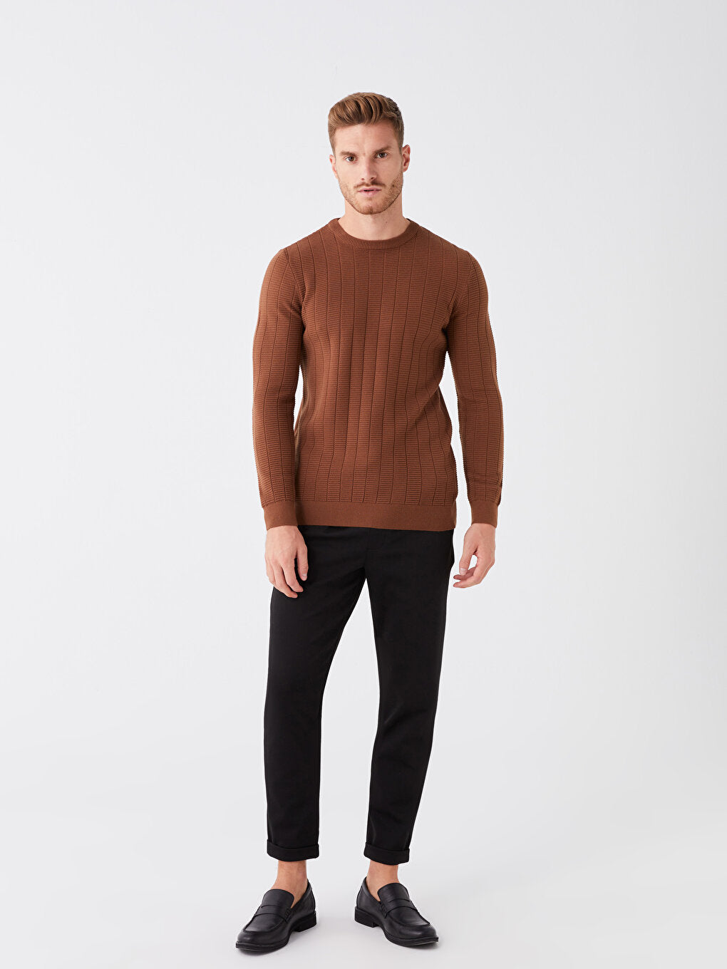 Crew Neck Long Sleeve Men's Knitwear Sweater