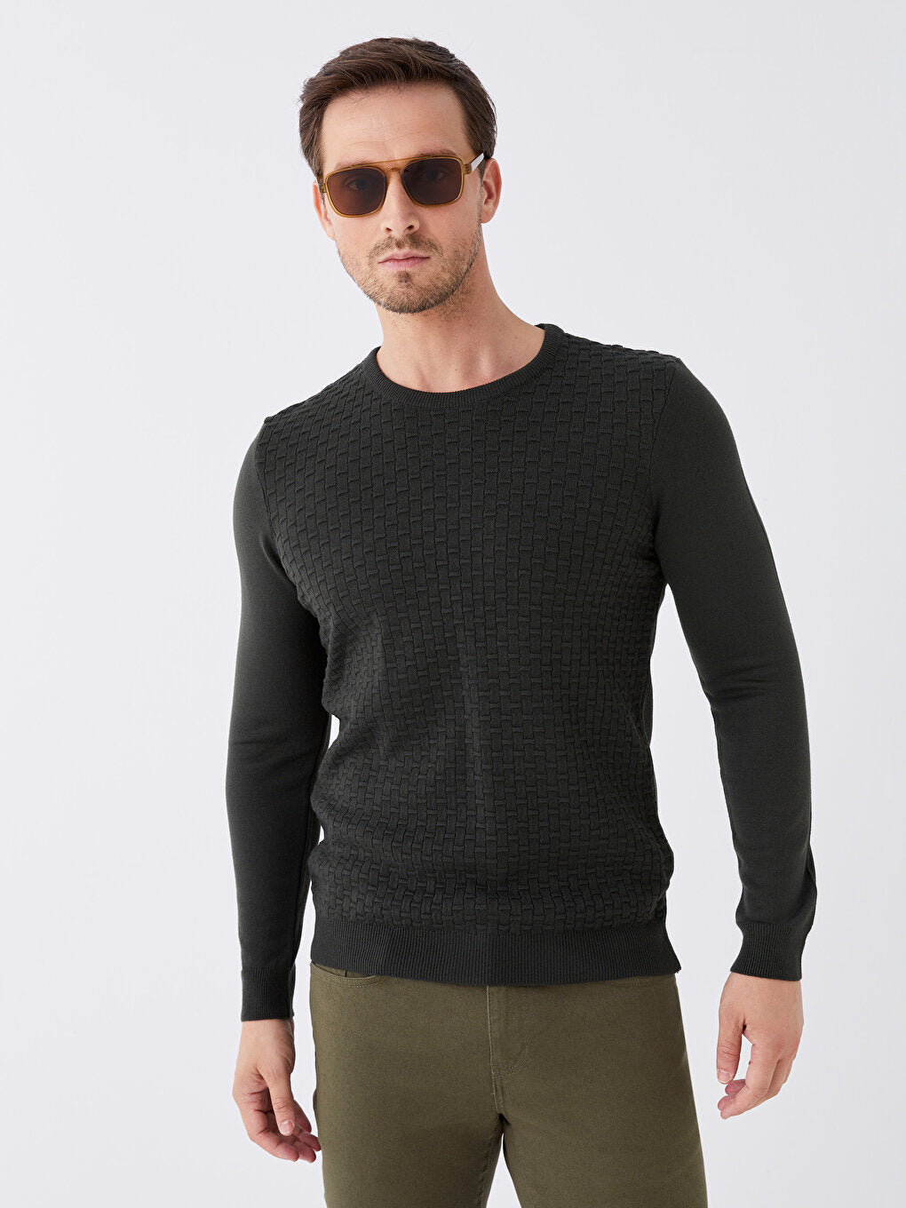 Crew Neck Long Sleeve Men's Knitwear Sweater