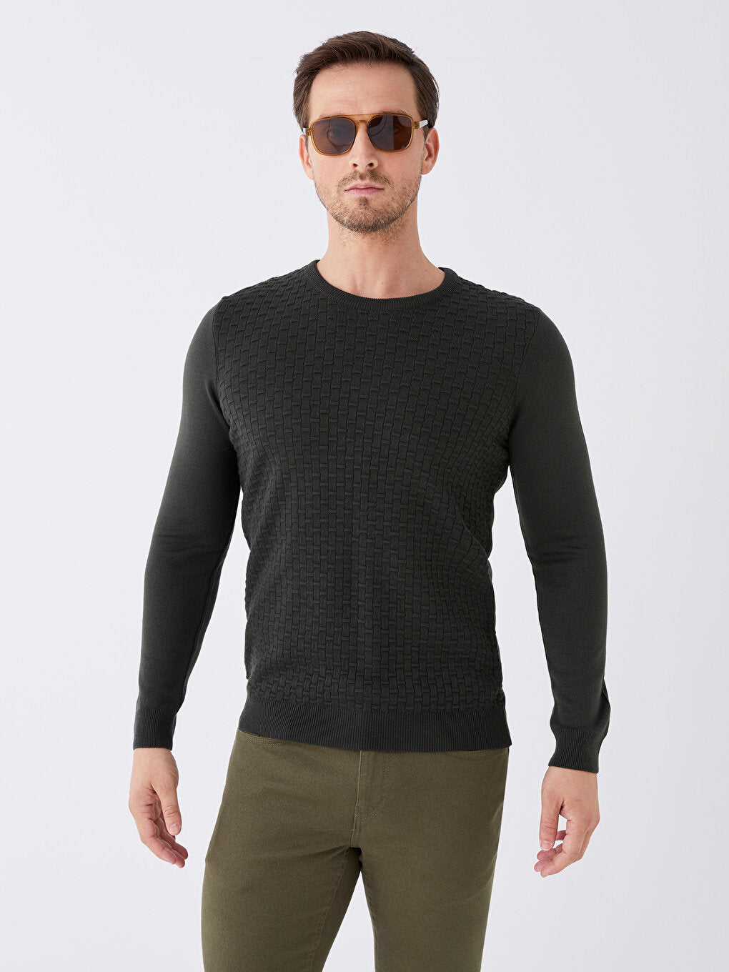 Crew Neck Long Sleeve Men's Knitwear Sweater