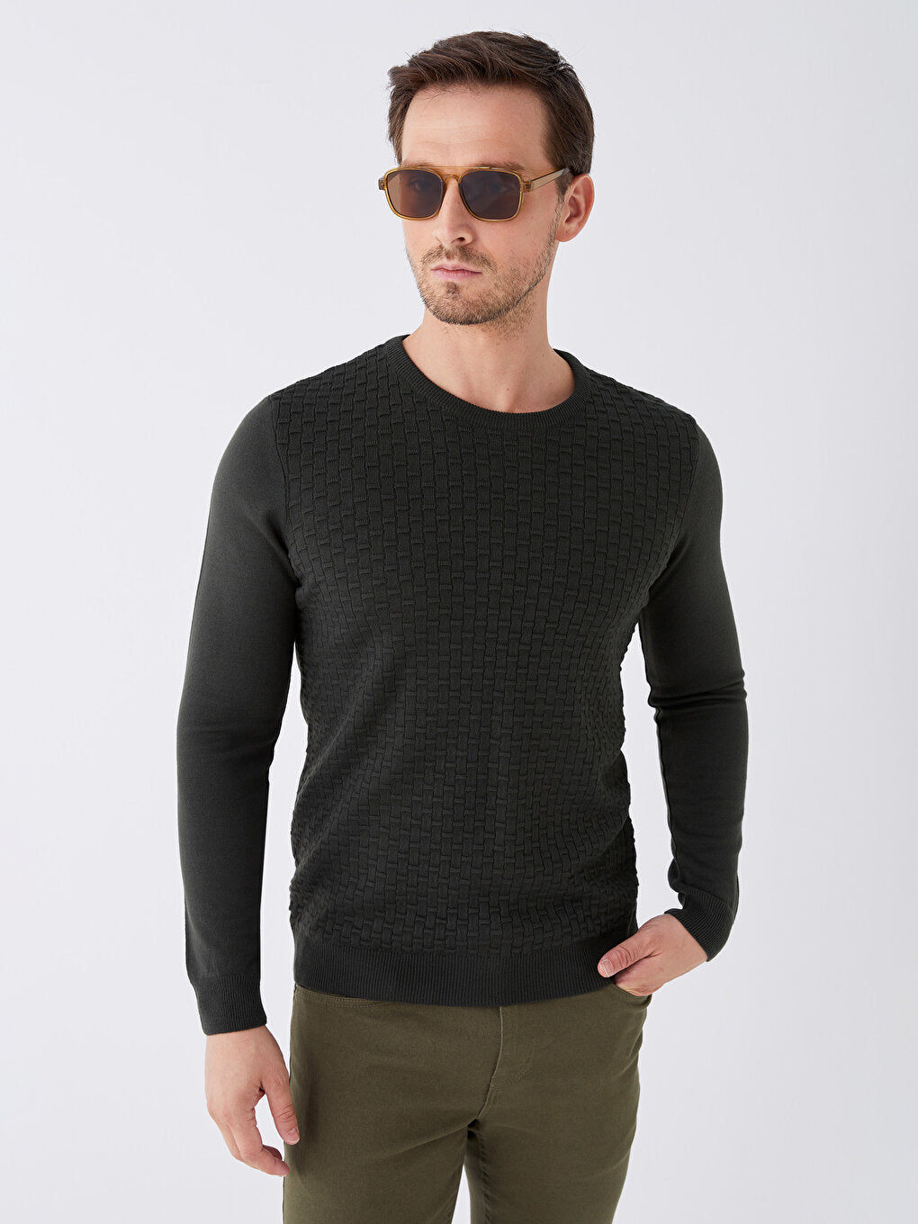 Crew Neck Long Sleeve Men's Knitwear Sweater