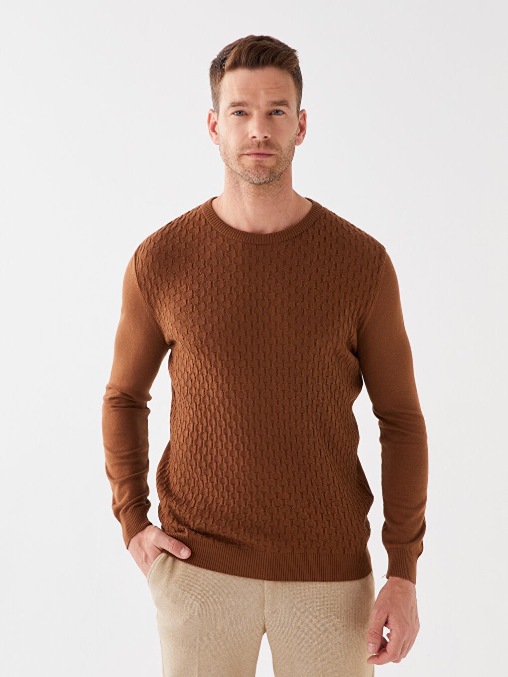 Crew Neck Long Sleeve Men's Knitwear Sweater