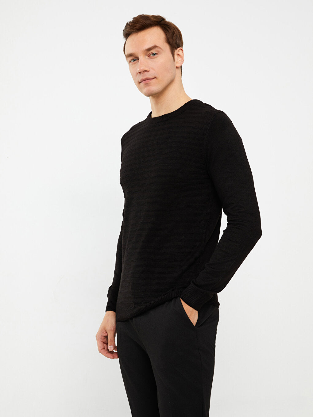 Crew Neck Long Sleeve Striped Men's Knitwear Sweater