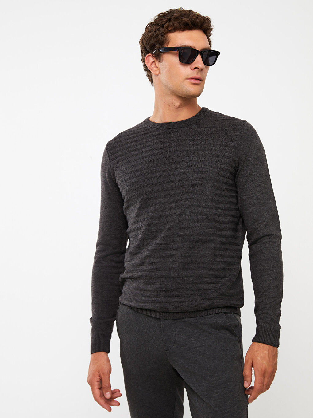 Crew Neck Long Sleeve Striped Men's Knitwear Sweater