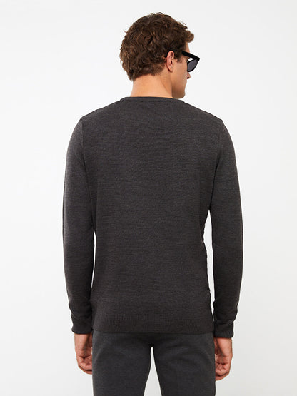 Crew Neck Long Sleeve Striped Men's Knitwear Sweater