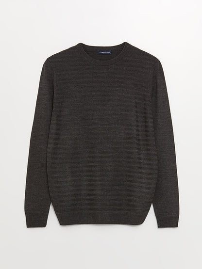 Crew Neck Long Sleeve Striped Men's Knitwear Sweater