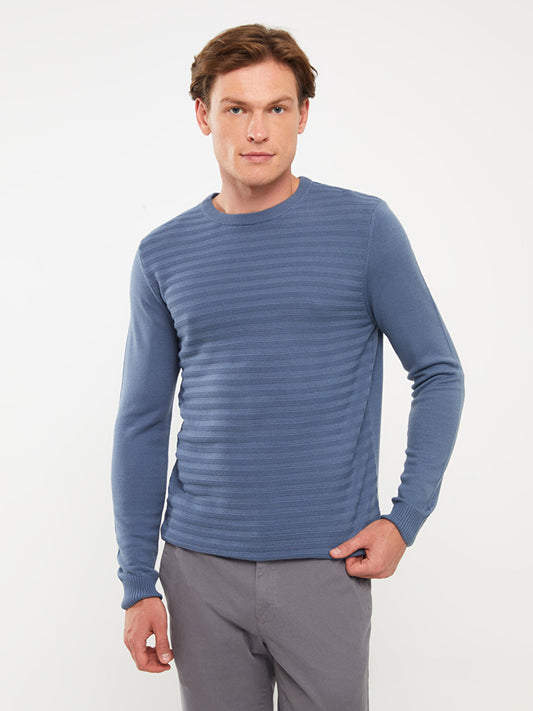 Crew Neck Long Sleeve Striped Men's Knitwear Sweater