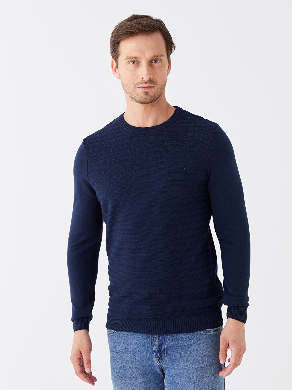 Crew Neck Long Sleeve Striped Men's Knitwear Sweater