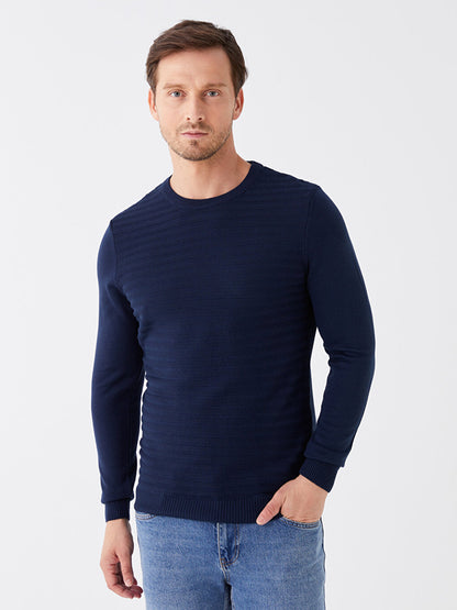 Crew Neck Long Sleeve Striped Men's Knitwear Sweater