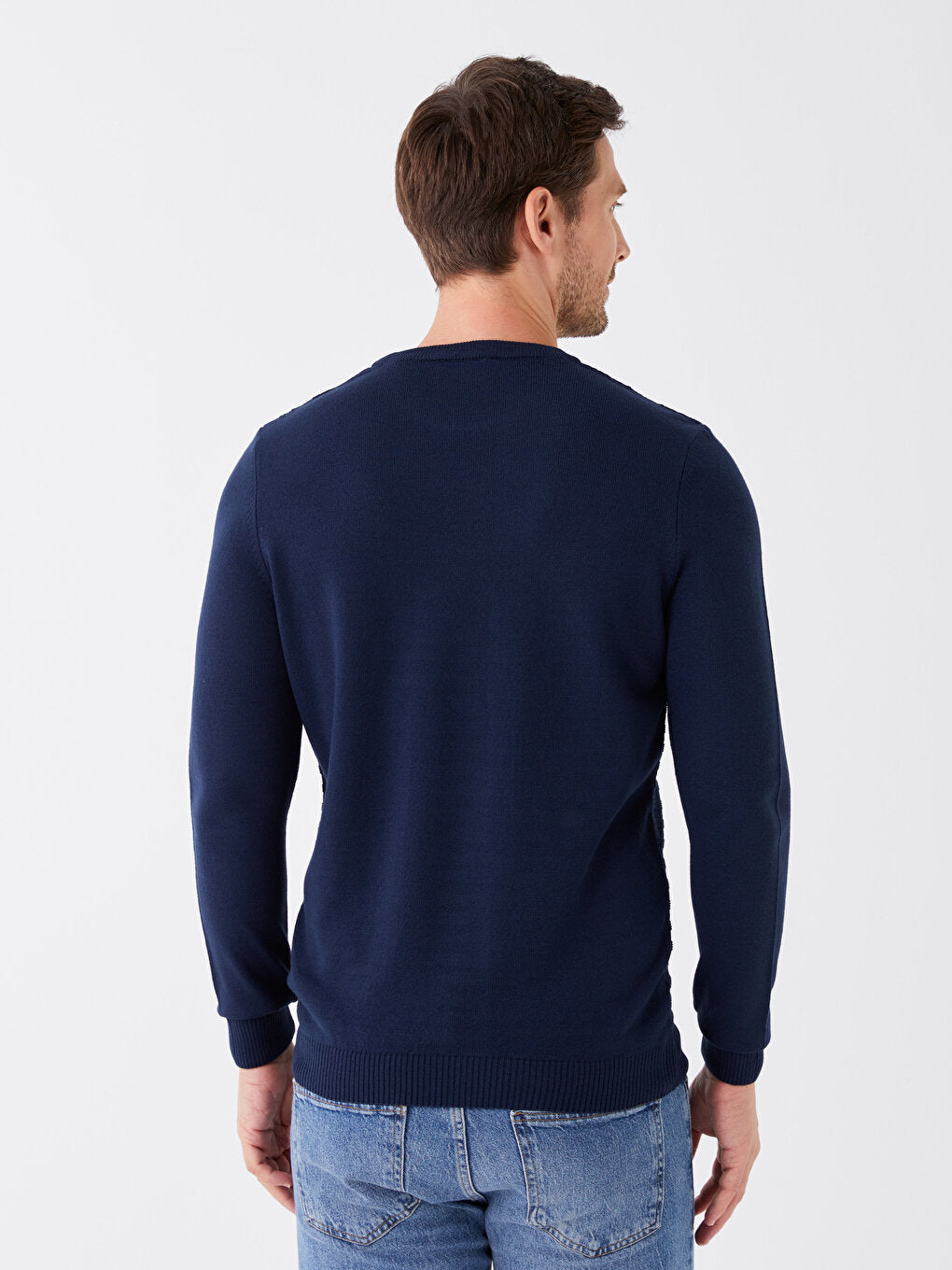 Crew Neck Long Sleeve Striped Men's Knitwear Sweater