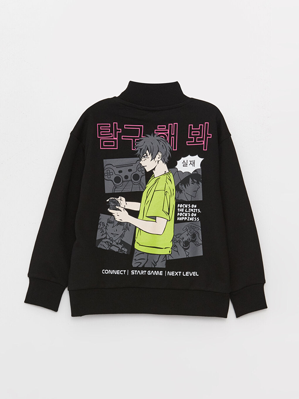 High Collar Printed Long Sleeve Boy's Sweatshirt