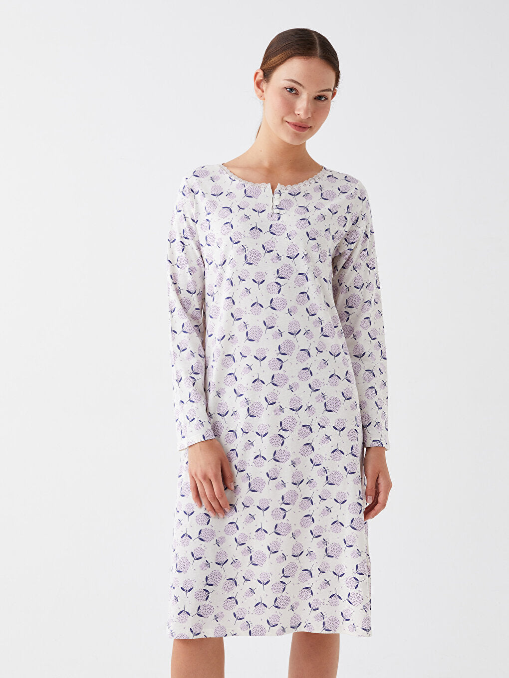 Wacky Collar Floral Long Sleeve Women's Nightgown