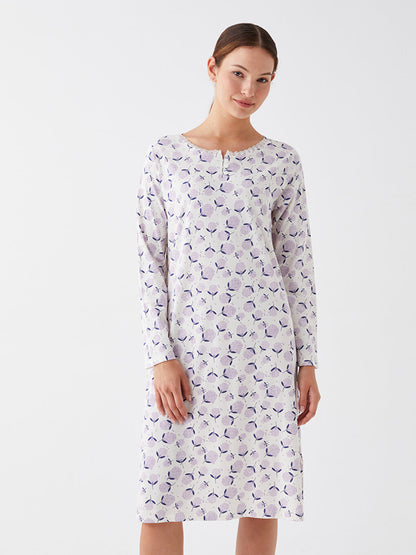 Wacky Collar Floral Long Sleeve Women's Nightgown