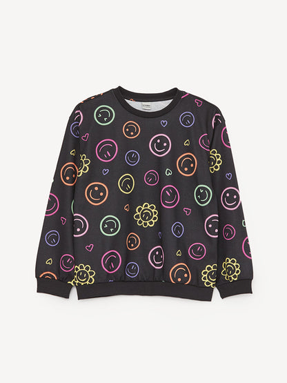 Crew Neck Printed Long Sleeve Girl's Sweatshirt