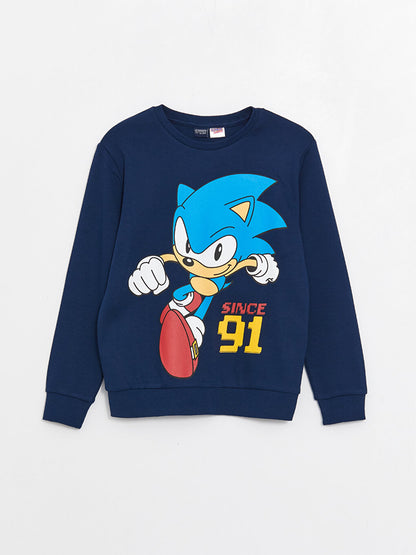 Crew Neck Sonic Printed Long Sleeve Boy's Sweatshirt