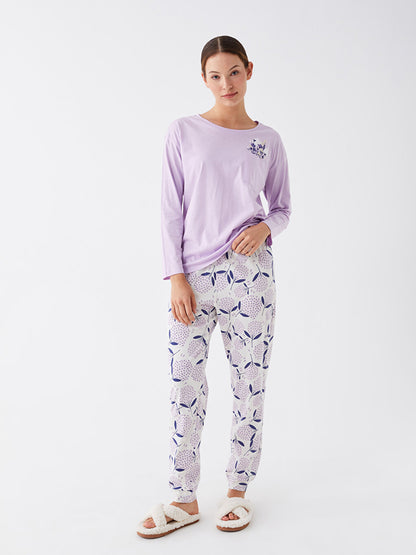 Crew Neck Printed Long Sleeve Women's Pajama Set