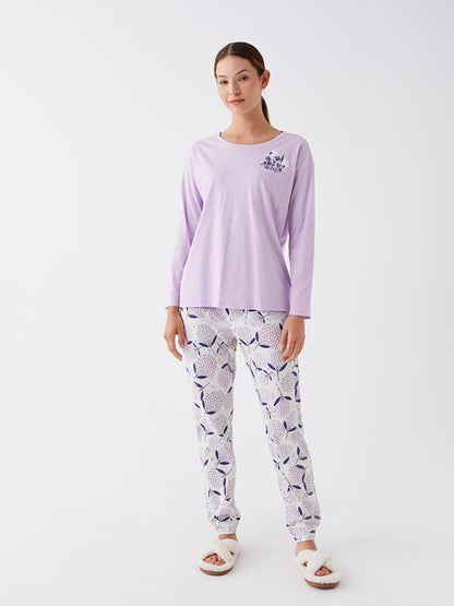 Crew Neck Printed Long Sleeve Women's Pajama Set