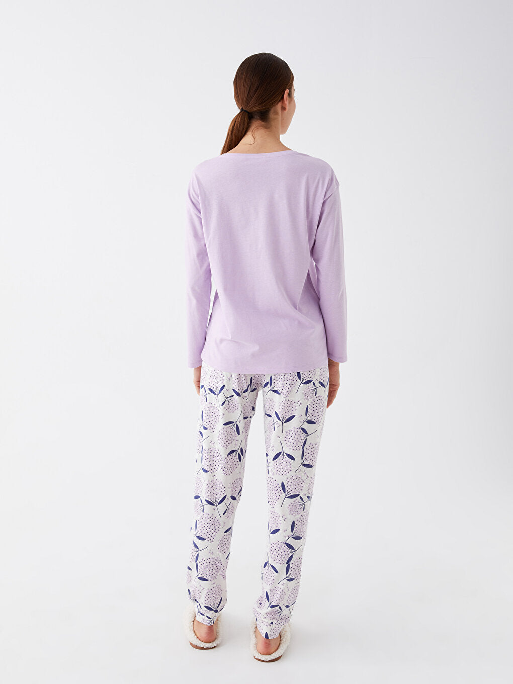 Crew Neck Printed Long Sleeve Women's Pajama Set