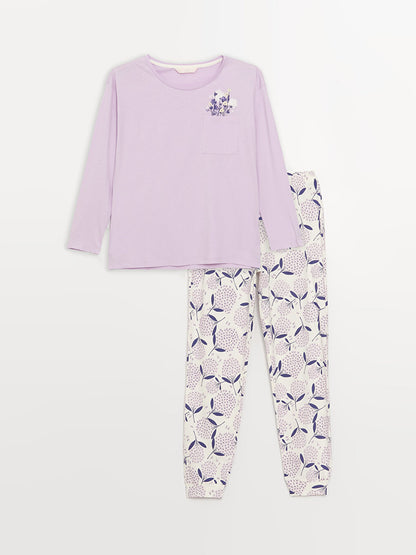 Crew Neck Printed Long Sleeve Women's Pajama Set