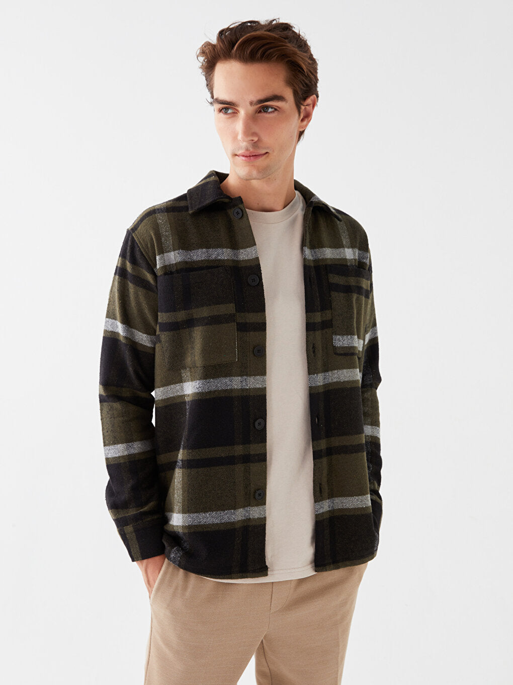 Regular Fit Long Sleeve Plaid Men's Lumberjack Shirt Jacket