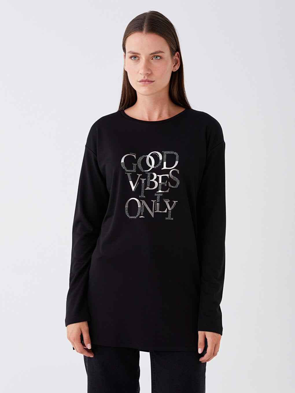 Crew Neck Printed Long Sleeve Women's Tunic