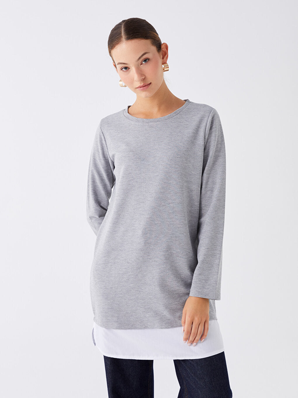 Crew Neck Plain Long Sleeve Women's Tunic