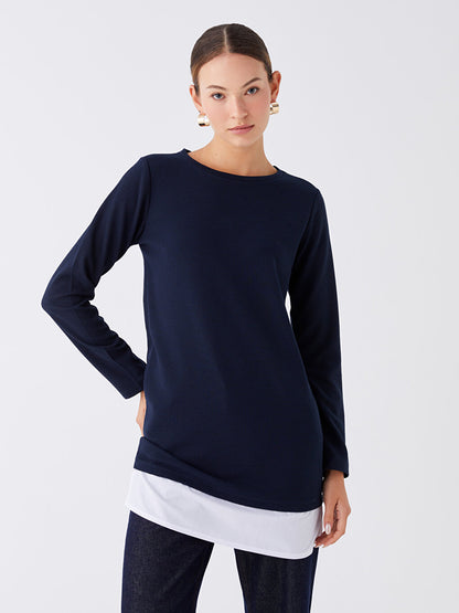 Crew Neck Plain Long Sleeve Women's Tunic