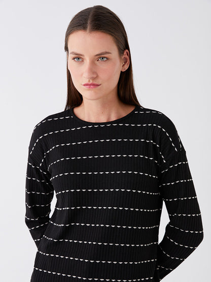 Crew Neck Striped Long Sleeve Women's Tunic