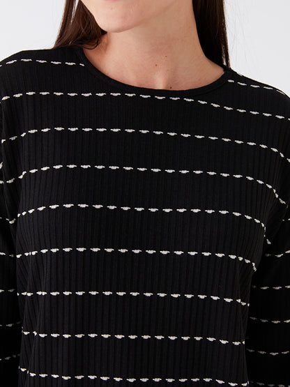 Crew Neck Striped Long Sleeve Women's Tunic