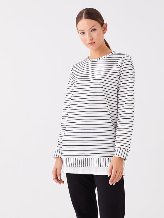 Crew Neck Striped Long Sleeve Women's Tunic