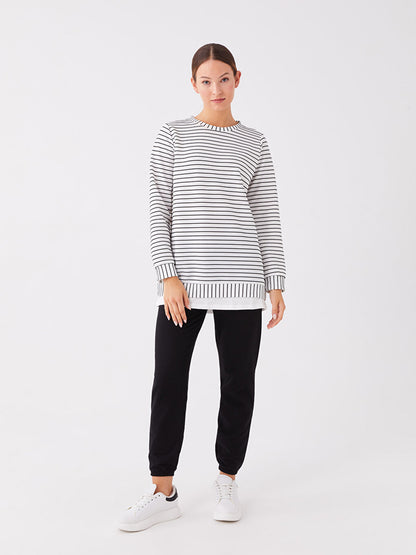 Crew Neck Striped Long Sleeve Women's Tunic