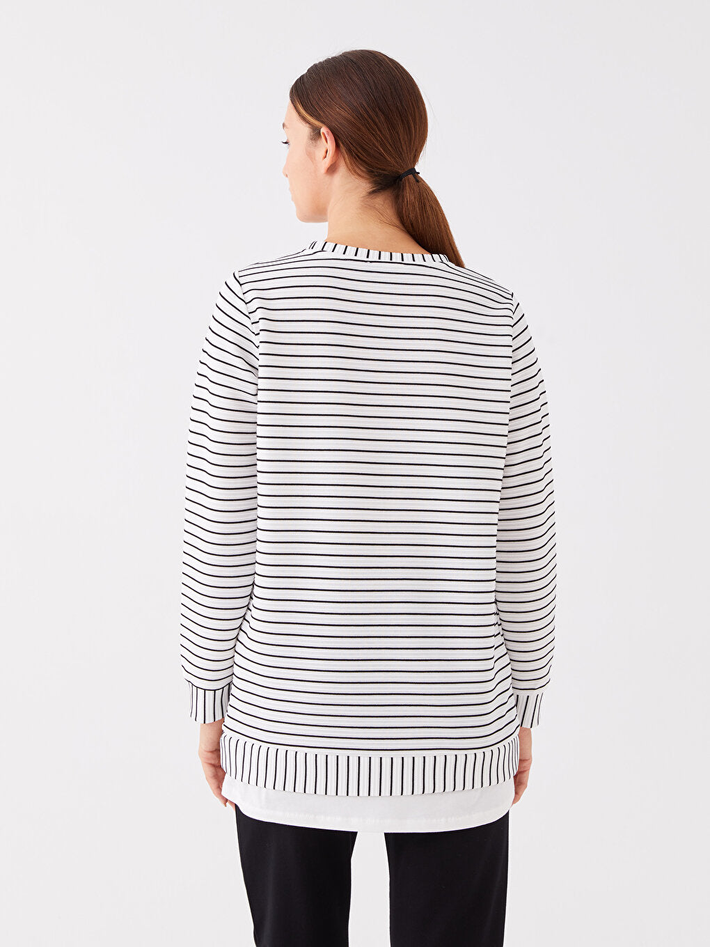 Crew Neck Striped Long Sleeve Women's Tunic