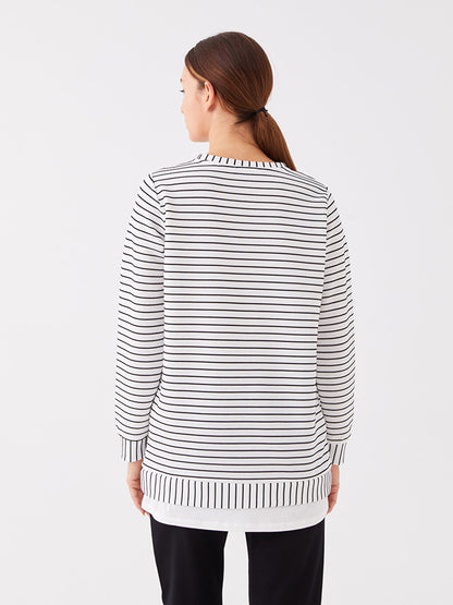 Crew Neck Striped Long Sleeve Women's Tunic